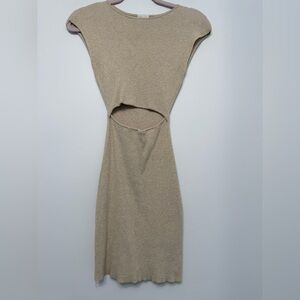 Wilfred Beige Ribbed Cutout Mini Dress
